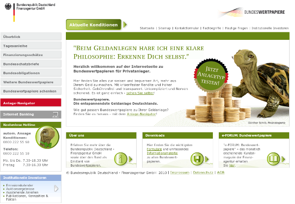 Die "Bundesrepublik Deutschland - Finanzagentur GmbH" wirbt im Internet für deutsche Staatsanleihen